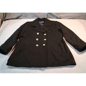 Apt. 9 Black Wool Blend Double Breasted Womens Pea Coat Silver Buttons Size XL